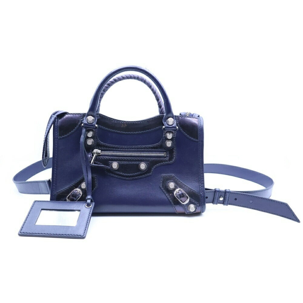 BALENCIAGA Giant City Enamel Navy Blue Handbag Shoulder Bag Mirror Street